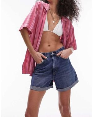 TOPSHOP Denim Roll Hem Short - Blue
