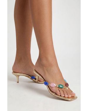 Boohoo Beaded Detail Toe Post Heeled Mules - Brown
