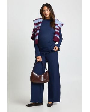 Boohoo Maternity Textured Long Sleeve Lettuce Hem Top & Trouser Co Ord - Blue
