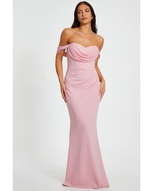 Quiz Chiffon Bardot Maxi Dress - Pink