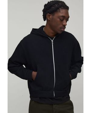 BoohooMAN Oversized Shrunken Waffle Zip Through Hoodie - Blue