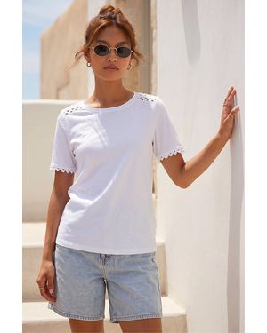 Roman Cotton Ric Rac Detail T-Shirt - White