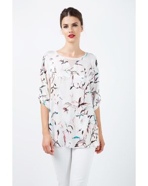 Conquista Print Satin Top With V Detail - White