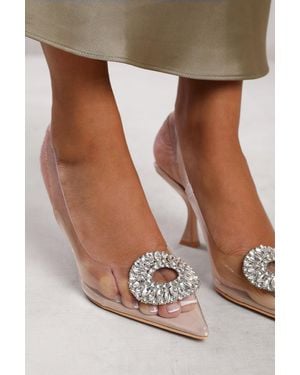 Where's That From 'Malta' Wide Fit Perspex Low Heel Sandals With Embellished Detail - Natural