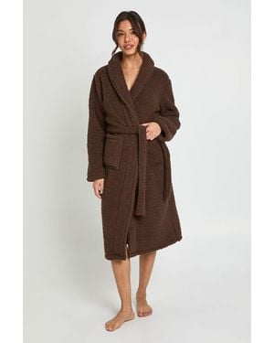 Boohoo Sherpa Fleece Long Dressing Gown - Brown