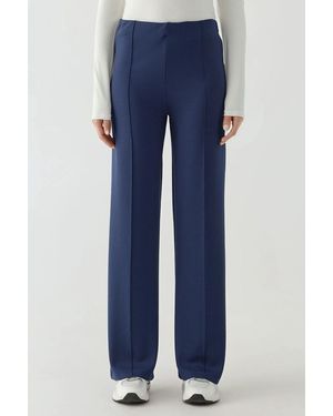 Hiccup Modal Touch Rib Detailed Wide Leg Trousers - Blue