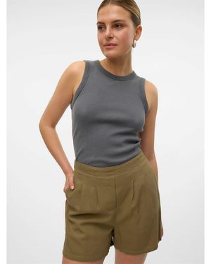 Vero Moda Slim Fit Crew Neck Ribbed Tank - Grey