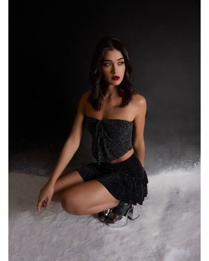 Pink Vanilla Glitter Key Hole Crop Top - Black
