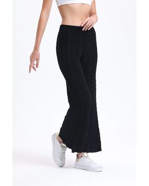 Hiccup Knitted Mid Rise Wide Leg Trousers - Black