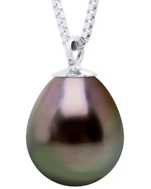Ateliers Saint Germain Necklace Link Venetian Of 925 Rhodium Plated And Real Cultured Tahiti Pearl Pear 8-9 Mm - Brown