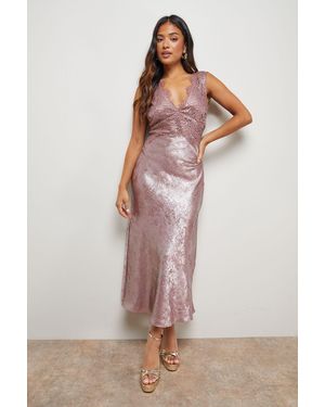 Oasis Petite Metallic Lace Detail Midi Slip Dress - Multicolour