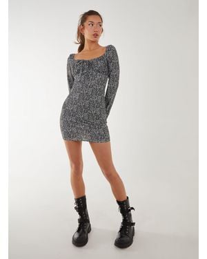 Pink Vanilla Long Sleeve Ditsy Floral Dress - Grey