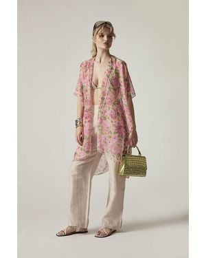 James Lakeland Rose Print Beach Kaftan Cover-Up - Natural