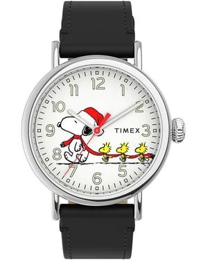 Timex Peanuts Snoopy Watch Tw2U86400 Leather (Archived) - Black