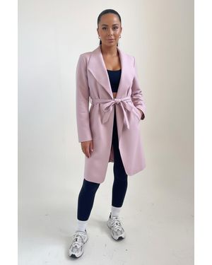 Femme Luxe Waterfall Duster Belted Long Coat- Pola - Pink