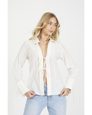 Brave Soul Long Sleeve Tie Front Blouse - White