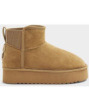 River Island Ankle Boots Faux Fur Lining Suede - Natural