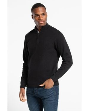 Kensington Eastside Recycled Cotton Blend 1/4 Zip Funnel Neck Jumper - Black