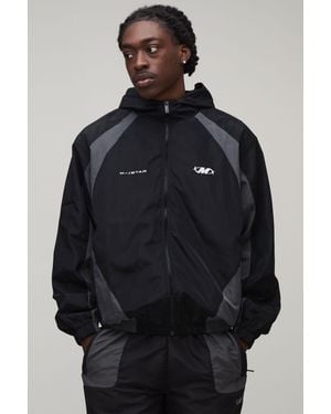 BoohooMAN Boxy Fit Colour Block M Star Hooded Jacket - Black