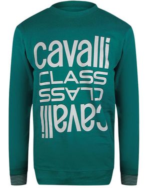 Roberto Cavalli Bold Multi Logo Ottanio Round Neck Sweatshirt Cotton - Green