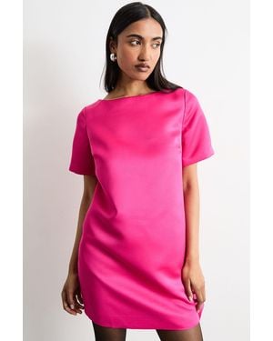 Warehouse Structured Satin Scoop Back Mini Dress - Pink