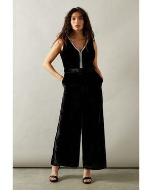 Wallis Occasion Velvet Embellished Jumpsuit - Black