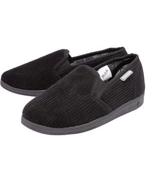 Dunlop Tartan Lined Slippers With Memory Foam - Black