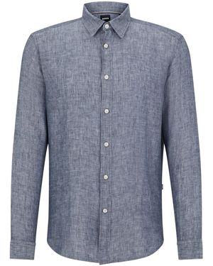 BOSS Liam Collared Neck Long Sleeve Shirt - Blue