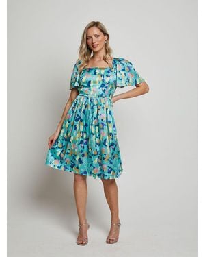 Chi Chi London Square Neck Abstract Satin Mini Dress - Blue