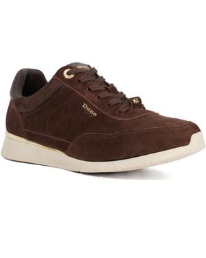 Dune Entitle Leather Lace Up Runner Trainers - Brown