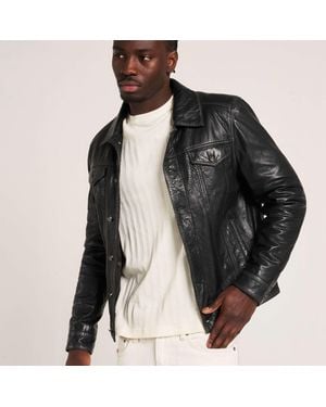 Barneys Originals Washed Leather Trucker - Black