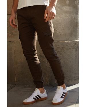 Threadbare 'Belfast' Cotton Jogger Style Cargo Trousers With Stretch - Brown