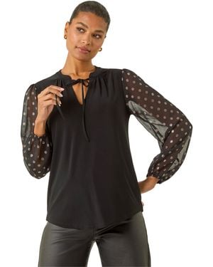 Roman Chiffon Foil Spot Top - Black
