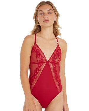 Tommy Hilfiger Ditsy Lace Bodysuit - Red