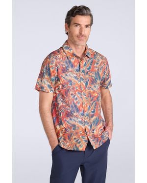 Mountain Warehouse Tropical Printed Short Sleeve Shirt 100% Cotton Chest Pocket Holiday Top - Red