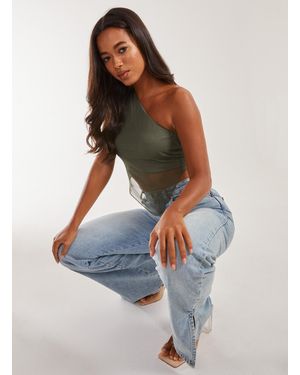 Pink Vanilla Mesh One Shoulder Hanky Top - Blue