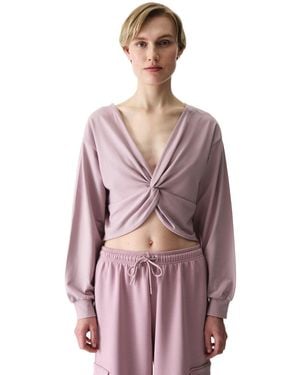 Penti Oversized V-Neck Midi Sweatshirt With Tie Detail - Purple