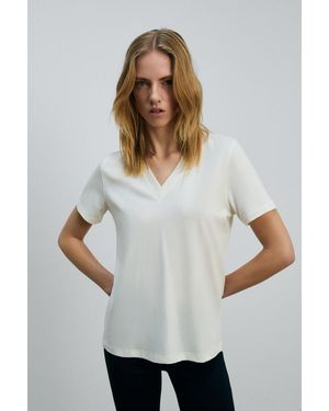 Grimelange V-Neck Short Sleeve T-Shirt - White