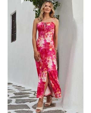 Sosandar Floral Print Beaded Strap Detail Jersey Maxi Dress - Red