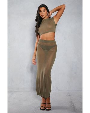 MissPap Sheer Knit High Neck Top & Maxi Skirt Co-Ord - Grey