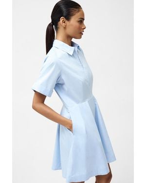 French Connection Cotton Poplin Stretch Mini A-Line Relaxed Fit Shirt Dress - Blue