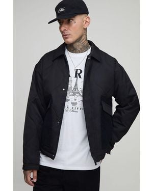 BoohooMAN Tall Cord Collar Quilted Oversized Jacket - Black