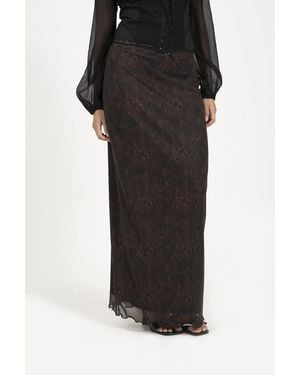 Brave Soul Animal Print Mesh Maxi Skirt - Black