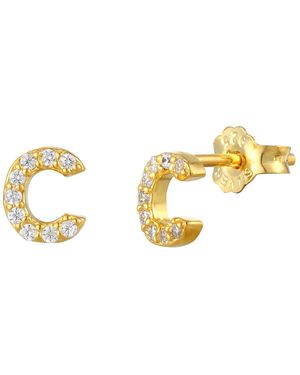 The Jewellery Stockroom 18Ct Plated Sterling Cubic Zirconia Initial Stud Earrings - Metallic