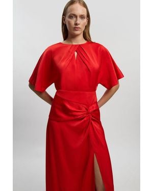 Karen Millen Satin Back Crepe Twist Detail Woven Midaxi Dress - Red