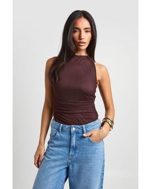 Boohoo Mesh Cross Back Detail Bodysuit - Blue