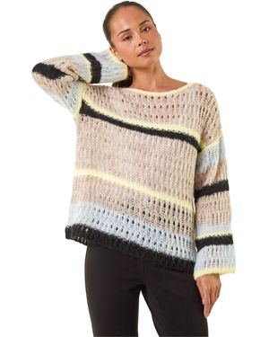 Roman Petite Stripe Open Knitted Jumper - Grey