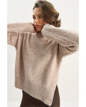 Bianco Lucci Thick Oversized Crew Neck Knit Jumper - Natural