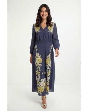 Wallis Floral Lace Trim Midi Dress - Blue
