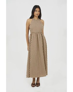 Brave Soul Gingham Halterneck Maxi Dress - Natural